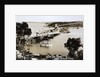 Sydney Spit Bridge, Middle Harbour, Sydney, New South Wales, Australia in 1924. The bridge shown is a wooden lifting bridge. On the road, there are cars of the period. by Anonymous