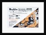 Flyer for the Moroccan restaurant Brahim showing women in inter-war dresses in a room with Middle-Eastern furniture and decor by Anonymous
