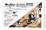 Flyer for the Moroccan restaurant Brahim showing women in inter-war dresses in a room with Middle-Eastern furniture and decor by Anonymous