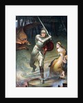 St. George resucing a handcuffed maiden threatened by a dragon. From a painting by Halle, published in Boy's Own Paper c 1905. by Anonymous
