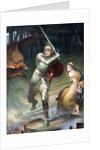 St. George resucing a handcuffed maiden threatened by a dragon. From a painting by Halle, published in Boy's Own Paper c 1905. by Anonymous