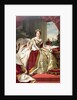 Painting by Winterhalter of Queen Victoria in her state robes. Westminster Abbey and the palace of Westminster can be seen in the background. by Anonymous