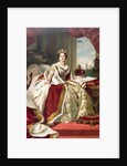 Painting by Winterhalter of Queen Victoria in her state robes. Westminster Abbey and the palace of Westminster can be seen in the background. by Anonymous