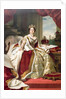 Painting by Winterhalter of Queen Victoria in her state robes. Westminster Abbey and the palace of Westminster can be seen in the background. by Anonymous