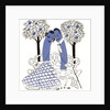 Illustration of romantic hot dog couple sitting on a park bench by Anonymous