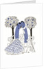 Illustration of romantic hot dog couple sitting on a park bench by Anonymous