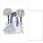 Illustration of romantic hot dog couple sitting on a park bench by Anonymous
