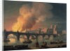 Westminster Bridge and the Burning of the Houses of Parliament from Lambeth by Thomas Luny