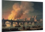 Westminster Bridge and the Burning of the Houses of Parliament from Lambeth by Thomas Luny