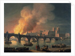 Westminster Bridge and the Burning of the Houses of Parliament from Lambeth by Thomas Luny