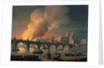 Westminster Bridge and the Burning of the Houses of Parliament from Lambeth by Thomas Luny