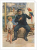 Little boy talking to sailor with parrot by Anonymous