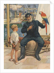 Little boy talking to sailor with parrot by Anonymous