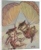 Two kittens floating down in parachutes by Anonymous