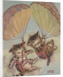 Two kittens floating down in parachutes by Anonymous