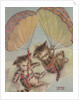 Two kittens floating down in parachutes by Anonymous