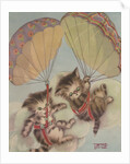 Two kittens floating down in parachutes by Anonymous