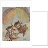 Two kittens floating down in parachutes by Anonymous