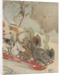Four kittens on a toboggan by Anonymous