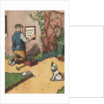 Man putting up "Beware of Dog" sign by Anonymous