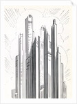 Skyscrapers looming over an American city by Anonymous