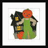 Pumpkin scarecrow and haunted house by Anonymous