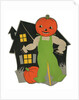 Pumpkin scarecrow and haunted house by Anonymous