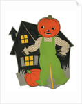 Pumpkin scarecrow and haunted house by Anonymous