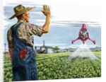Farmer waving to a crop duster by Anonymous