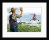 Farmer waving to a crop duster by Anonymous
