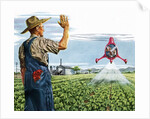 Farmer waving to a crop duster by Anonymous