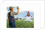 Farmer waving to a crop duster by Anonymous