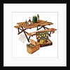 Picnic table with picnic basket and dish set by Anonymous