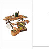 Picnic table with picnic basket and dish set by Anonymous