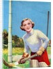 Young girl tending goal in field hockey by Anonymous