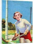 Young girl tending goal in field hockey by Anonymous