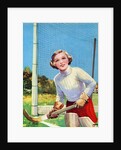 Young girl tending goal in field hockey by Anonymous
