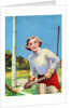 Young girl tending goal in field hockey by Anonymous