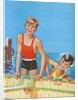 Two young boys playing in wooden boat by Anonymous