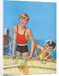 Two young boys playing in wooden boat by Anonymous