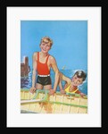 Two young boys playing in wooden boat by Anonymous