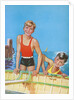 Two young boys playing in wooden boat by Anonymous