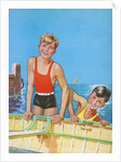 Two young boys playing in wooden boat by Anonymous
