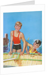 Two young boys playing in wooden boat by Anonymous