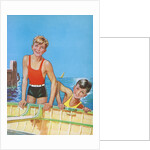 Two young boys playing in wooden boat by Anonymous