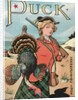 Woman hunter holding a Thanksgiving turkey by Anonymous