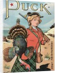 Woman hunter holding a Thanksgiving turkey by Anonymous