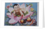 Chinese New Year's poster with baby in lotus blossom by Anonymous