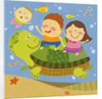 The image of children playing with sea creature by Anonymous