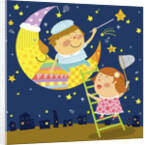 The image of children playing with moon and star by Anonymous